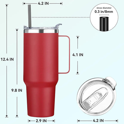 40 oz Stainless Steel Tumbler with Handle, Vacuum Insulated Tumblers Bulk, Reusable Double Wall Travel Coffee Mug, Durable Powder Coated Water Bottle(White, 1)