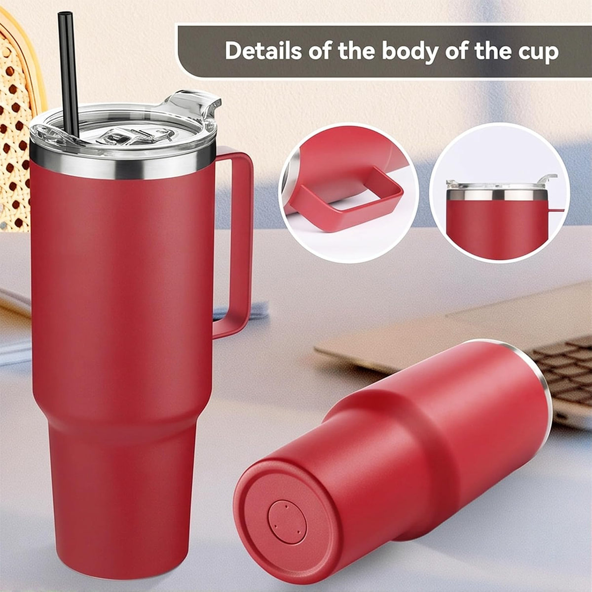 40 oz Stainless Steel Tumbler with Handle, Vacuum Insulated Tumblers Bulk, Reusable Double Wall Travel Coffee Mug, Durable Powder Coated Water Bottle(White, 1)