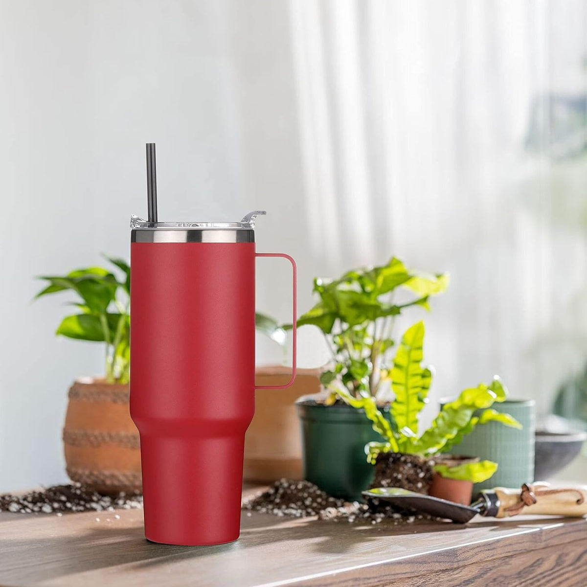 40 oz Stainless Steel Tumbler with Handle, Vacuum Insulated Tumblers Bulk, Reusable Double Wall Travel Coffee Mug, Durable Powder Coated Water Bottle(White, 1)