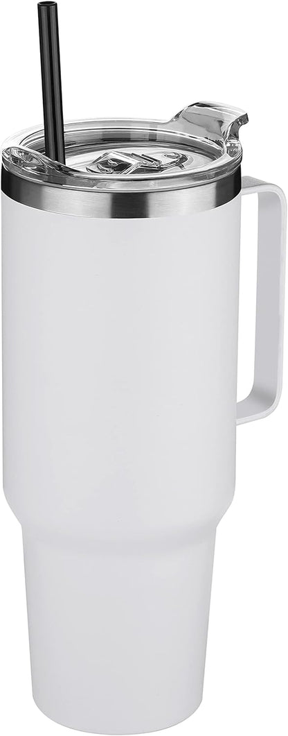 40 oz Stainless Steel Tumbler with Handle, Vacuum Insulated Tumblers Bulk, Reusable Double Wall Travel Coffee Mug, Durable Powder Coated Water Bottle(White, 1)