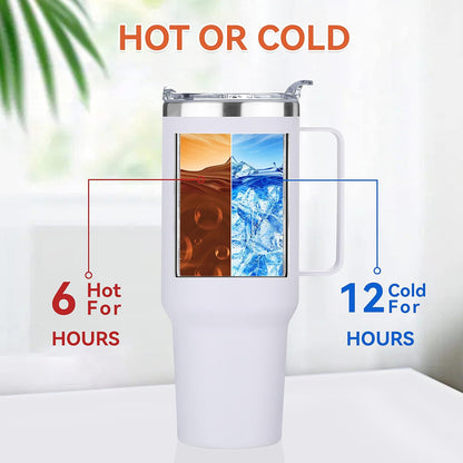 40 oz Stainless Steel Tumbler with Handle, Vacuum Insulated Tumblers Bulk, Reusable Double Wall Travel Coffee Mug, Durable Powder Coated Water Bottle(White, 1)