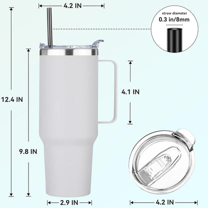 40 oz Stainless Steel Tumbler with Handle, Vacuum Insulated Tumblers Bulk, Reusable Double Wall Travel Coffee Mug, Durable Powder Coated Water Bottle(White, 1)