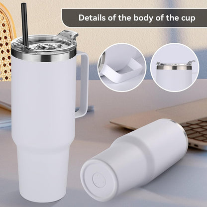 40 oz Stainless Steel Tumbler with Handle, Vacuum Insulated Tumblers Bulk, Reusable Double Wall Travel Coffee Mug, Durable Powder Coated Water Bottle(White, 1)