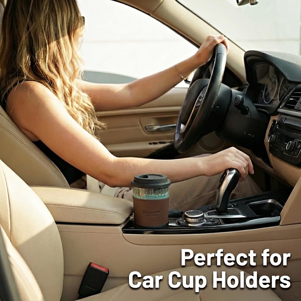 Ceramic Travel Coffee Cup with Lid, 16 Oz, Portable Coffee Mug for Car Cup Holder, Microwave and Dishwasher Safe, Reactive Glaze (Pale Green, 16 Oz)