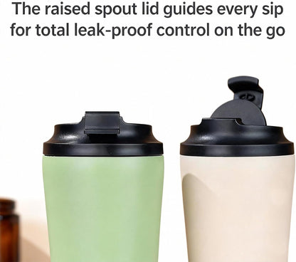 12oz Stainless Steel Insulated Coffee Mug with Lid, Olive Green | Flip lid&extended Spout for Smooth Flow. Wide Mouth for Ice Fill & Cleaning. Cupholder Friendly for Commute Travel Daily Use