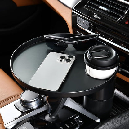 Car Tray and Cup Holders, 360° Rotating Car Desk for Laptop, Upgraded Steering Wheel Tray, Car Food Tray Table for Eating, Automatic Center Console Cup Holder Universal Fit