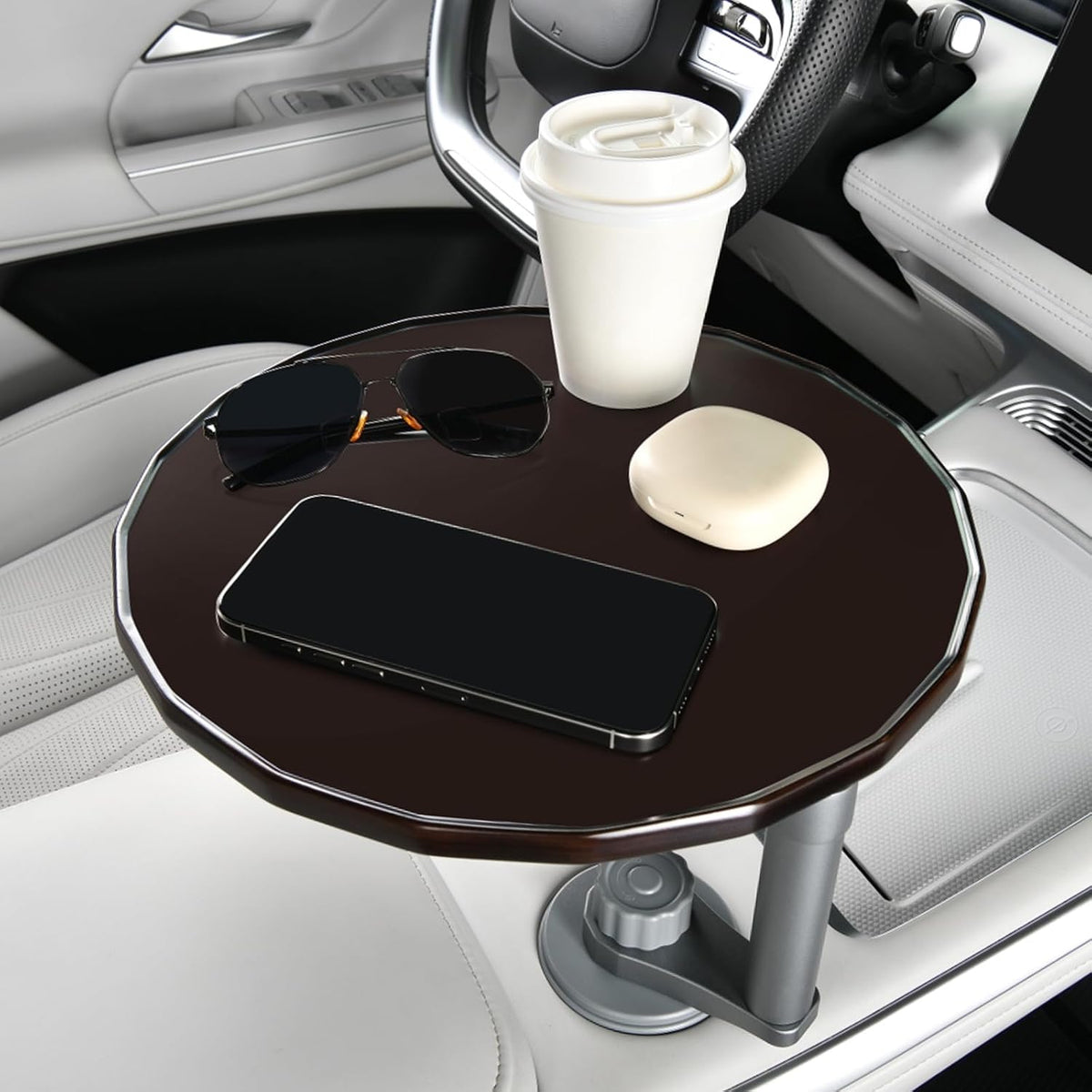 Car Tray and Cup Holders, 360° Rotating Car Desk for Laptop, Upgraded Steering Wheel Tray, Car Food Tray Table for Eating, Automatic Center Console Cup Holder Universal Fit