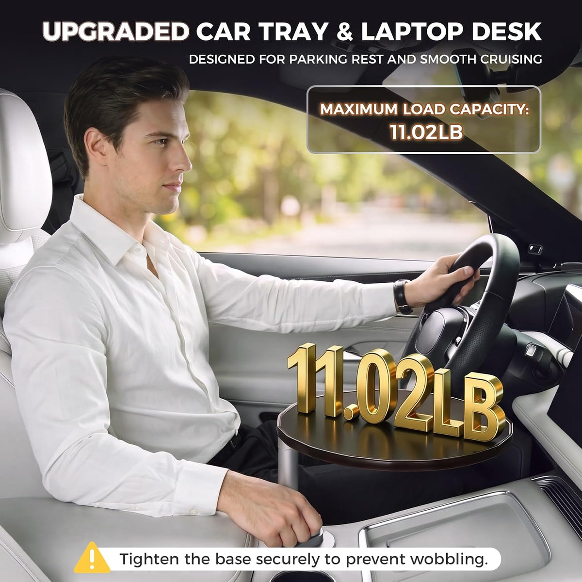 Car Tray and Cup Holders, 360° Rotating Car Desk for Laptop, Upgraded Steering Wheel Tray, Car Food Tray Table for Eating, Automatic Center Console Cup Holder Universal Fit