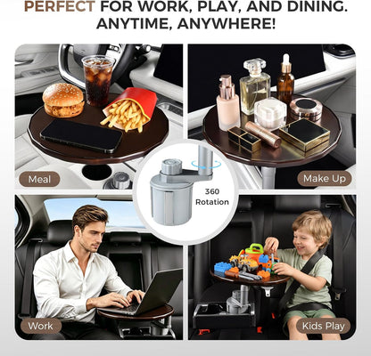 Car Tray and Cup Holders, 360° Rotating Car Desk for Laptop, Upgraded Steering Wheel Tray, Car Food Tray Table for Eating, Automatic Center Console Cup Holder Universal Fit