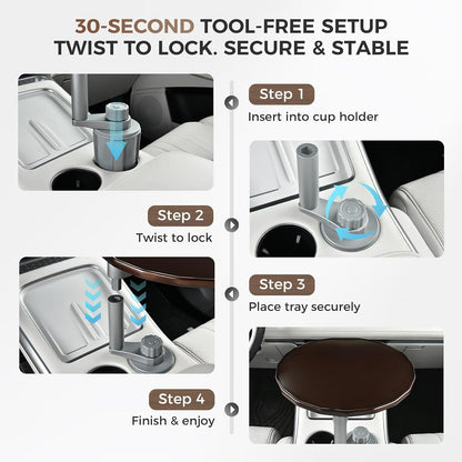 Car Tray and Cup Holders, 360° Rotating Car Desk for Laptop, Upgraded Steering Wheel Tray, Car Food Tray Table for Eating, Automatic Center Console Cup Holder Universal Fit