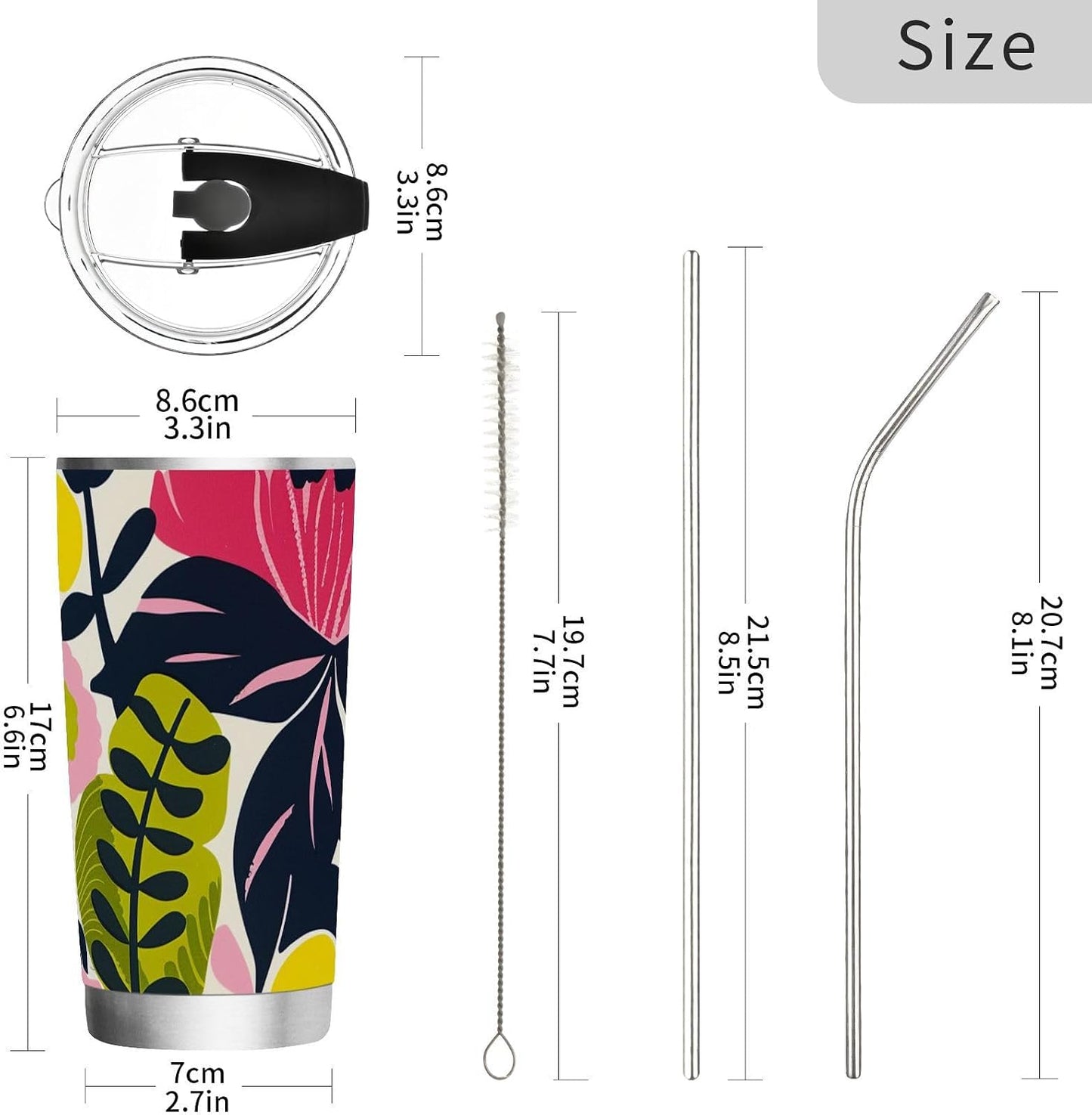 Bold Floral Stainless Steel coffee cup Leak Resistant Flip travel coffee mug for Home, Office or Car reusable 20oz