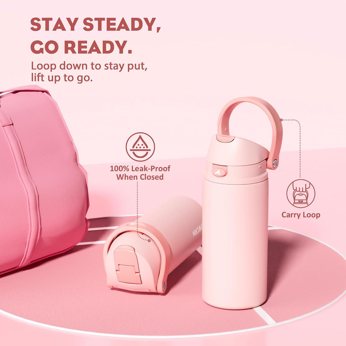 24 oz Travel Water Bottle: 2-in-1 Push-Button Spout & Quick-Flip Straw, Leakproof, Cold 24Hrs, Fits Car Cup Holder, Stainless Steel Cup for Sports, School, Commute, Camping (Mouse's Mischief) - Colors A