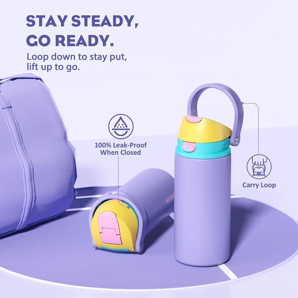 24 oz Travel Water Bottle: 2-in-1 Push-Button Spout & Quick-Flip Straw, Leakproof, Cold 24Hrs, Fits Car Cup Holder, Stainless Steel Cup for Sports, School, Commute, Camping (Mouse's Mischief) - Colors A