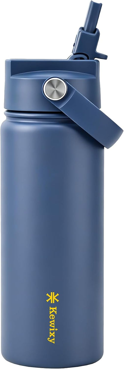 KEWIXY Kids Water Bottle for School, Easy Slide Lid, Leak Proof, Keep Cold 24H, Vacuum Insulated Tumbler, Metal Stainless Steel with Straw and Handle, for Boys&Girls (18OZ, Candy Pink)