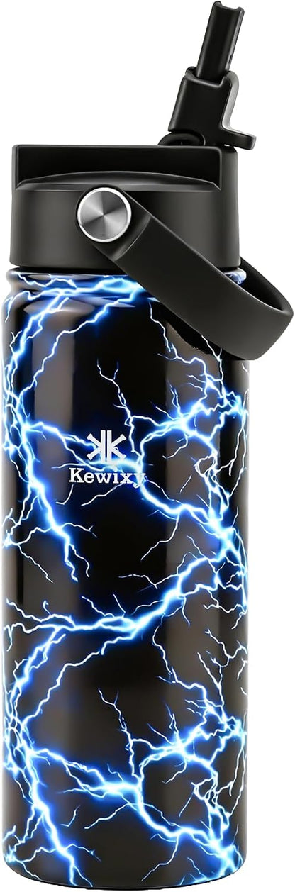 KEWIXY Kids Water Bottle for School, Easy Slide Lid, Leak Proof, Keep Cold 24H, Vacuum Insulated Tumbler, Metal Stainless Steel with Straw and Handle, for Boys&Girls (18OZ, Candy Pink)