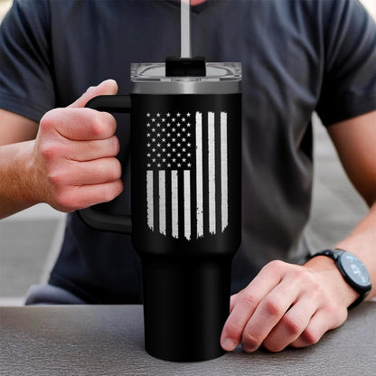 American Flag Tumbler with Handle, America 40oz Stainless Steel Insulated Coffee Mug with Lid & Straw, America Gifts for Men Women, USA Tumblers Cup Gift for Christmas