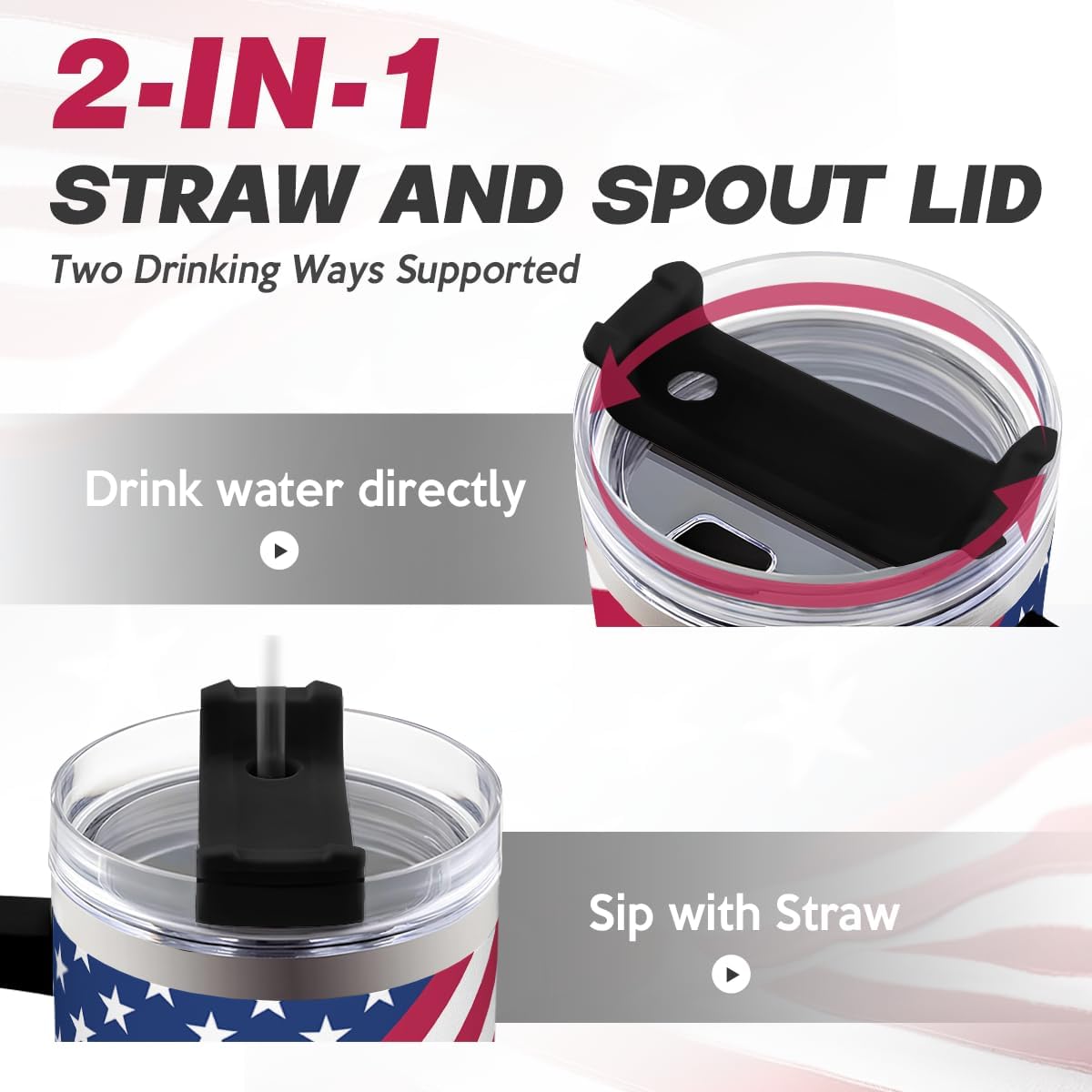 American Flag Tumbler with Handle, America 40oz Stainless Steel Insulated Coffee Mug with Lid & Straw, America Gifts for Men Women, USA Tumblers Cup Gift for Christmas