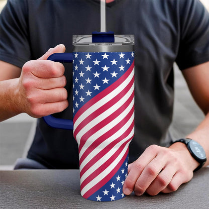 American Flag Tumbler with Handle, America 40oz Stainless Steel Insulated Coffee Mug with Lid & Straw, America Gifts for Men Women, USA Tumblers Cup Gift for Christmas