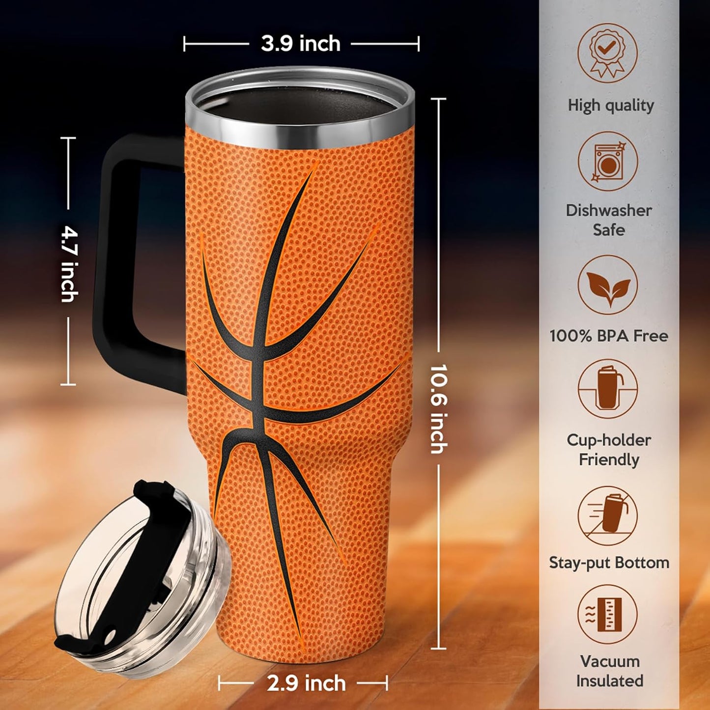 American Flag Tumbler with Handle, America 40oz Stainless Steel Insulated Coffee Mug with Lid & Straw, America Gifts for Men Women, USA Tumblers Cup Gift for Christmas