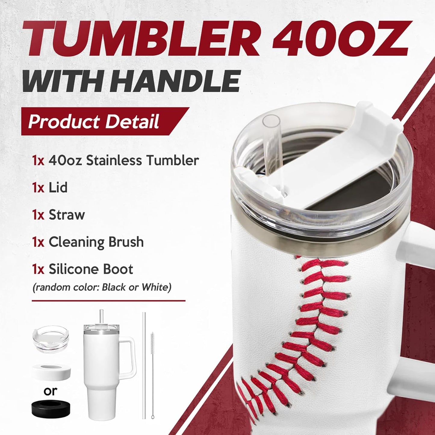 American Flag Tumbler with Handle, America 40oz Stainless Steel Insulated Coffee Mug with Lid & Straw, America Gifts for Men Women, USA Tumblers Cup Gift for Christmas
