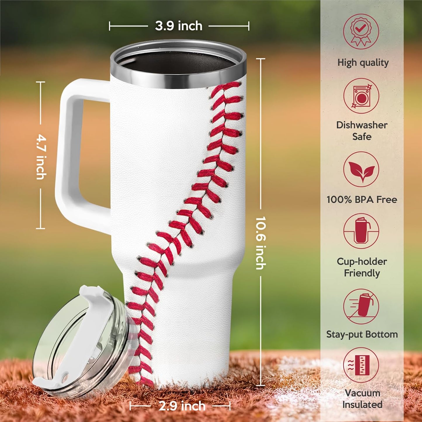 American Flag Tumbler with Handle, America 40oz Stainless Steel Insulated Coffee Mug with Lid & Straw, America Gifts for Men Women, USA Tumblers Cup Gift for Christmas