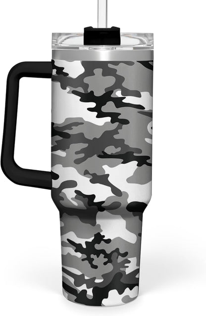 American Flag Tumbler with Handle, America 40oz Stainless Steel Insulated Coffee Mug with Lid & Straw, America Gifts for Men Women, USA Tumblers Cup Gift for Christmas