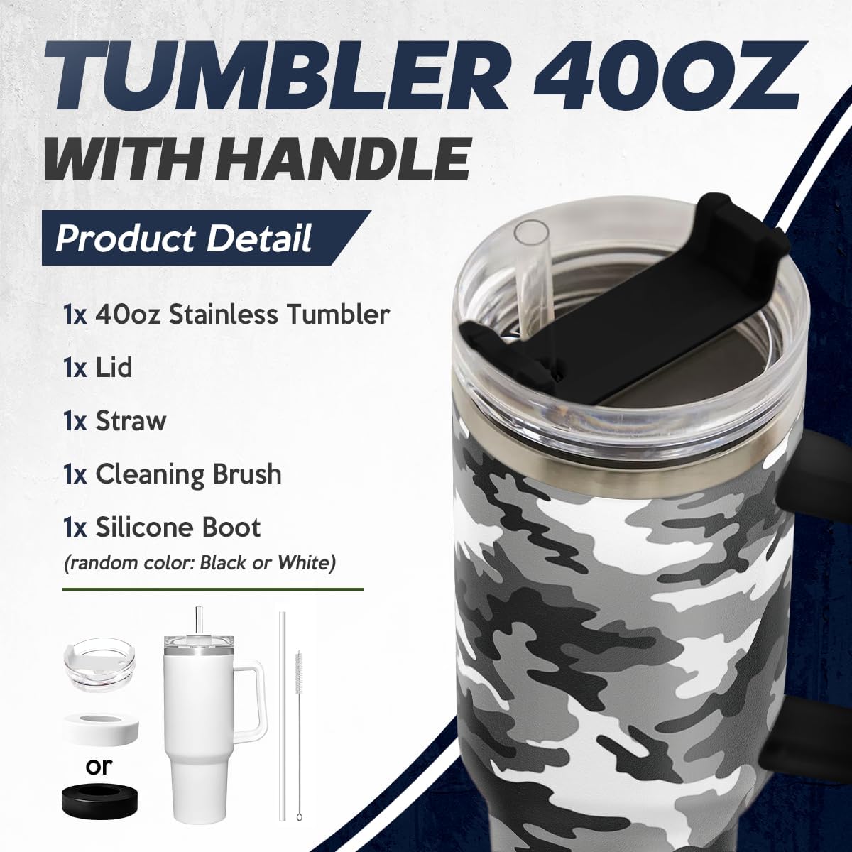 American Flag Tumbler with Handle, America 40oz Stainless Steel Insulated Coffee Mug with Lid & Straw, America Gifts for Men Women, USA Tumblers Cup Gift for Christmas