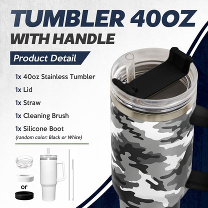 American Flag Tumbler with Handle, America 40oz Stainless Steel Insulated Coffee Mug with Lid & Straw, America Gifts for Men Women, USA Tumblers Cup Gift for Christmas