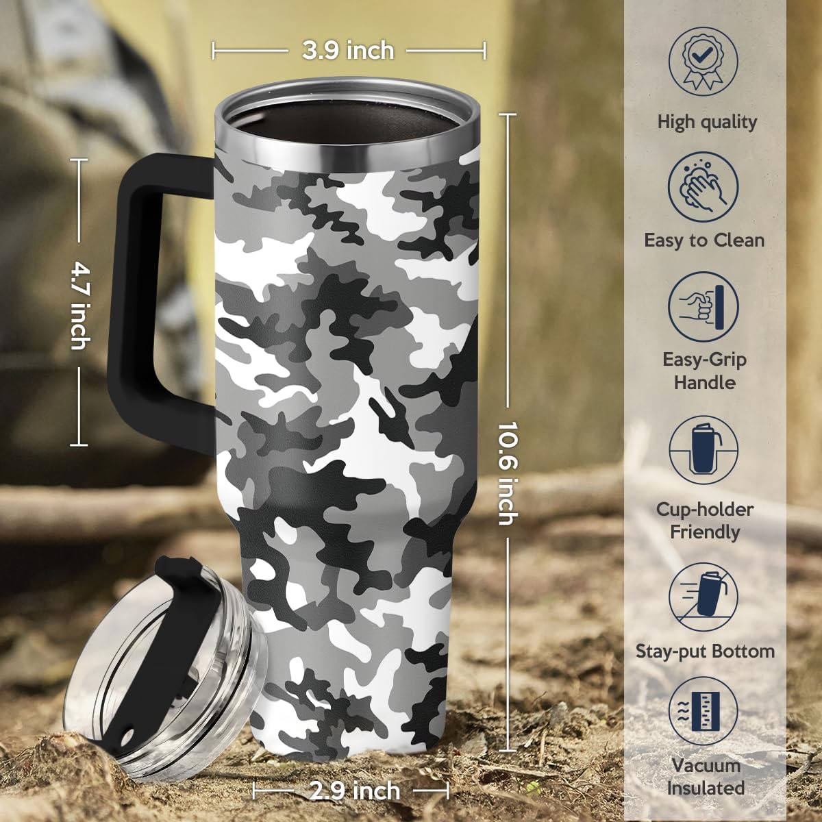 American Flag Tumbler with Handle, America 40oz Stainless Steel Insulated Coffee Mug with Lid & Straw, America Gifts for Men Women, USA Tumblers Cup Gift for Christmas