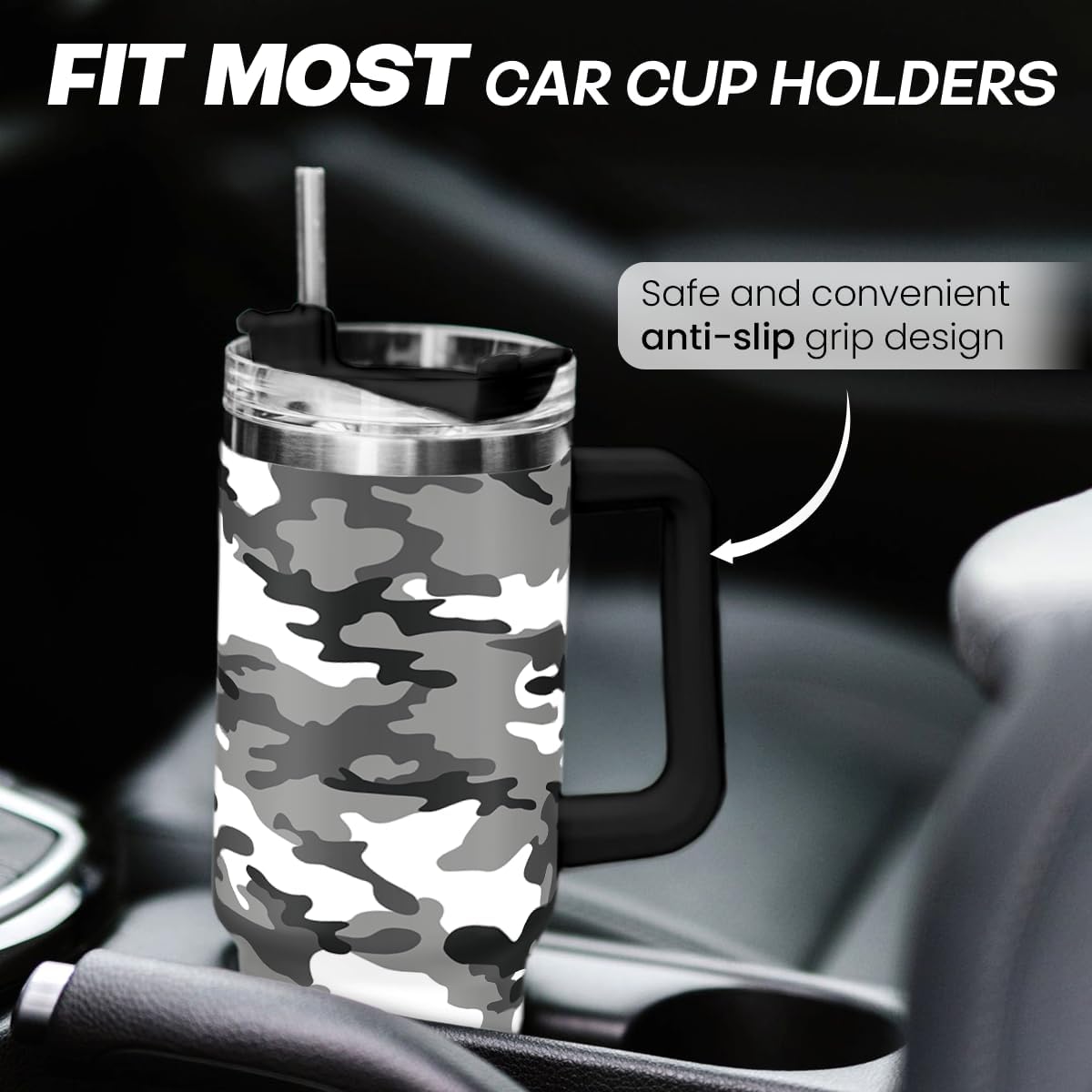 American Flag Tumbler with Handle, America 40oz Stainless Steel Insulated Coffee Mug with Lid & Straw, America Gifts for Men Women, USA Tumblers Cup Gift for Christmas