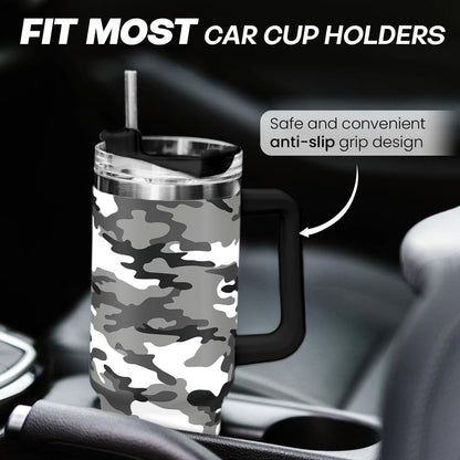 American Flag Tumbler with Handle, America 40oz Stainless Steel Insulated Coffee Mug with Lid & Straw, America Gifts for Men Women, USA Tumblers Cup Gift for Christmas