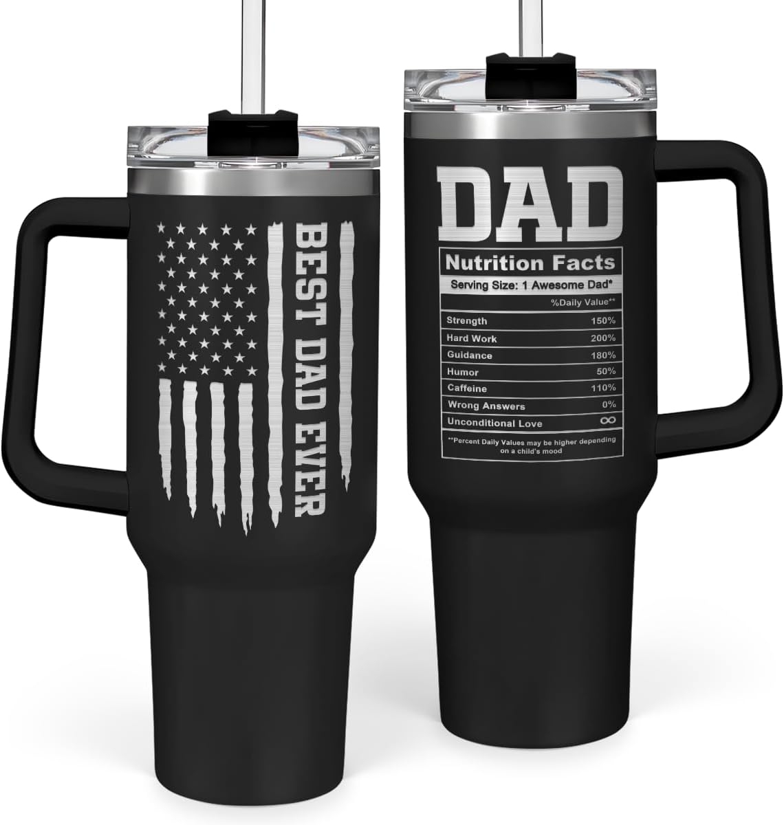 American Flag Tumbler with Handle, America 40oz Stainless Steel Insulated Coffee Mug with Lid & Straw, America Gifts for Men Women, USA Tumblers Cup Gift for Christmas