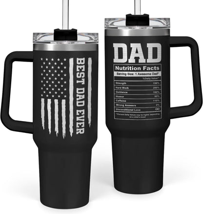 American Flag Tumbler with Handle, America 40oz Stainless Steel Insulated Coffee Mug with Lid & Straw, America Gifts for Men Women, USA Tumblers Cup Gift for Christmas