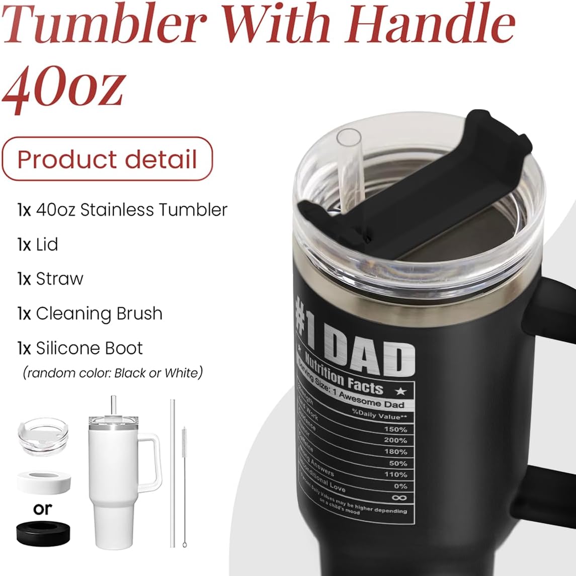 American Flag Tumbler with Handle, America 40oz Stainless Steel Insulated Coffee Mug with Lid & Straw, America Gifts for Men Women, USA Tumblers Cup Gift for Christmas