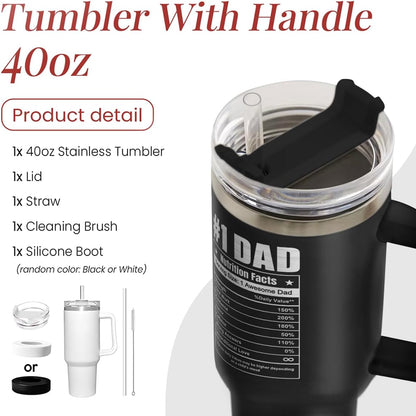American Flag Tumbler with Handle, America 40oz Stainless Steel Insulated Coffee Mug with Lid & Straw, America Gifts for Men Women, USA Tumblers Cup Gift for Christmas