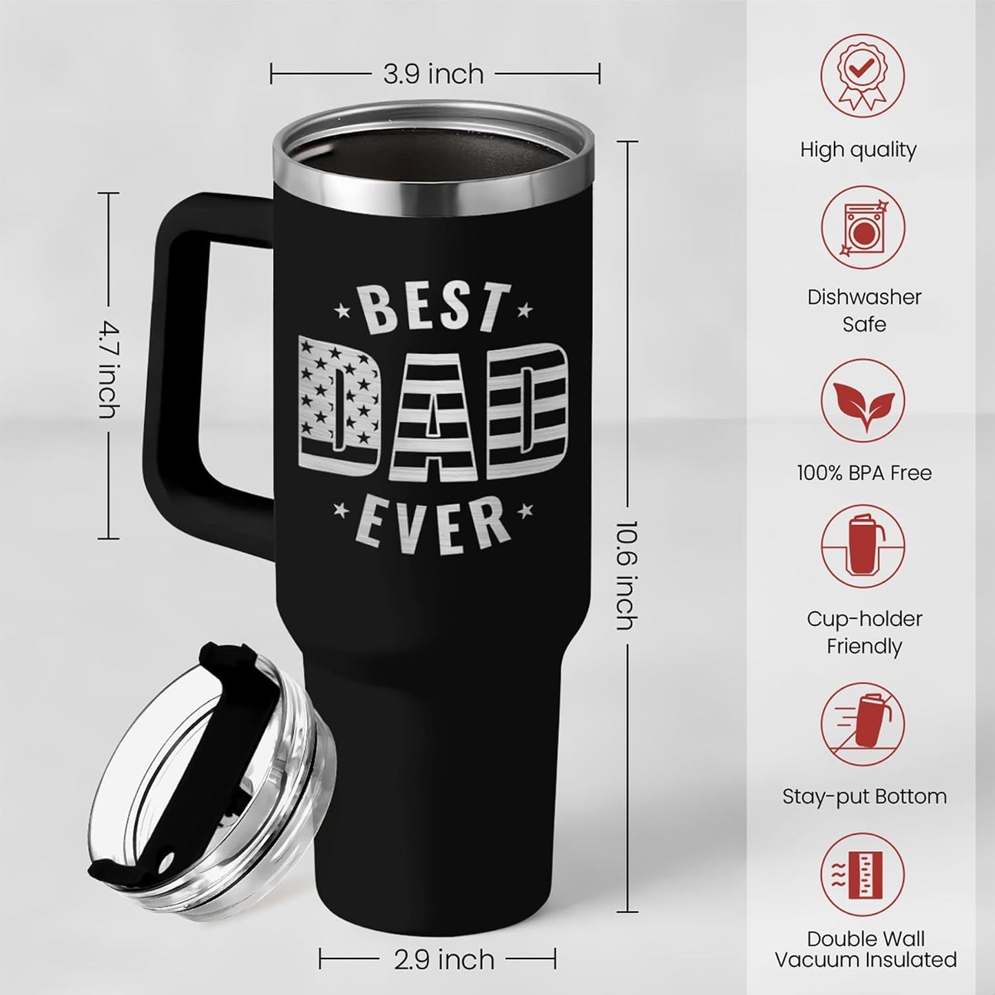 American Flag Tumbler with Handle, America 40oz Stainless Steel Insulated Coffee Mug with Lid & Straw, America Gifts for Men Women, USA Tumblers Cup Gift for Christmas
