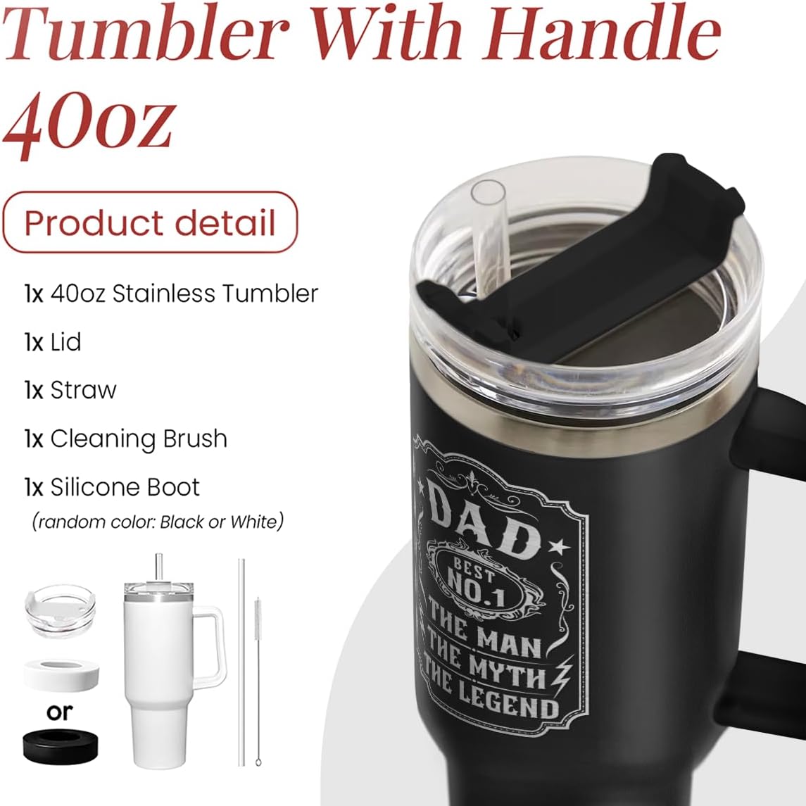 American Flag Tumbler with Handle, America 40oz Stainless Steel Insulated Coffee Mug with Lid & Straw, America Gifts for Men Women, USA Tumblers Cup Gift for Christmas