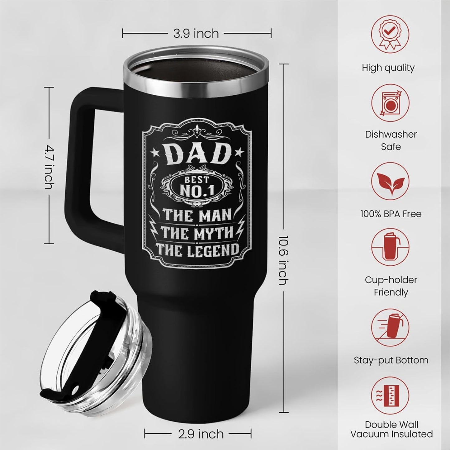 American Flag Tumbler with Handle, America 40oz Stainless Steel Insulated Coffee Mug with Lid & Straw, America Gifts for Men Women, USA Tumblers Cup Gift for Christmas
