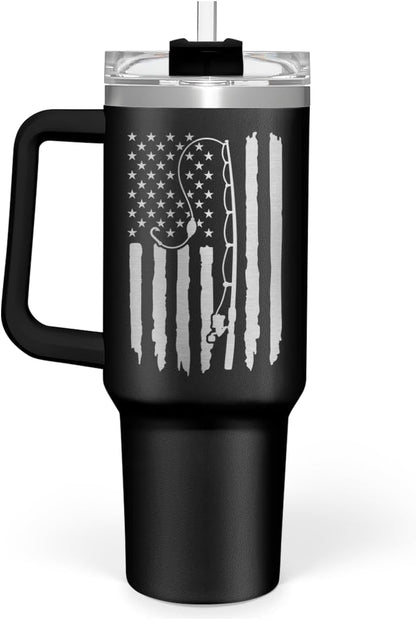 American Flag Tumbler with Handle, America 40oz Stainless Steel Insulated Coffee Mug with Lid & Straw, America Gifts for Men Women, USA Tumblers Cup Gift for Christmas