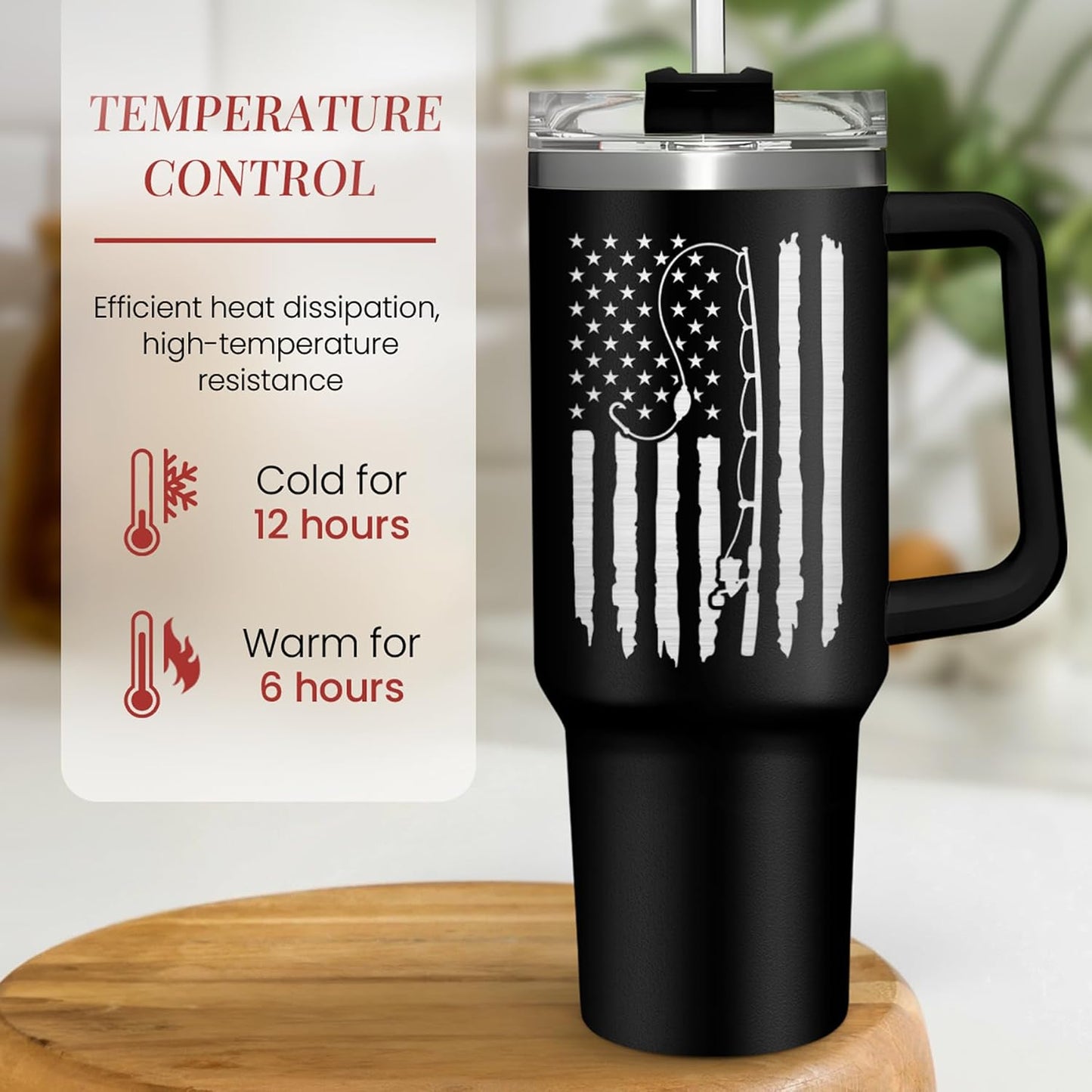 American Flag Tumbler with Handle, America 40oz Stainless Steel Insulated Coffee Mug with Lid & Straw, America Gifts for Men Women, USA Tumblers Cup Gift for Christmas