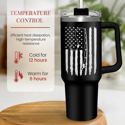 American Flag Tumbler with Handle, America 40oz Stainless Steel Insulated Coffee Mug with Lid & Straw, America Gifts for Men Women, USA Tumblers Cup Gift for Christmas