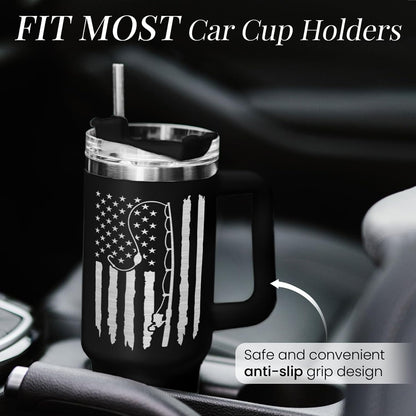 American Flag Tumbler with Handle, America 40oz Stainless Steel Insulated Coffee Mug with Lid & Straw, America Gifts for Men Women, USA Tumblers Cup Gift for Christmas