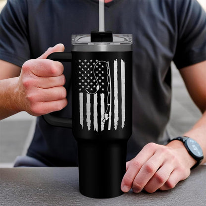 American Flag Tumbler with Handle, America 40oz Stainless Steel Insulated Coffee Mug with Lid & Straw, America Gifts for Men Women, USA Tumblers Cup Gift for Christmas