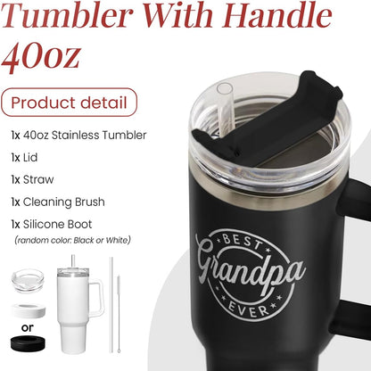 American Flag Tumbler with Handle, America 40oz Stainless Steel Insulated Coffee Mug with Lid & Straw, America Gifts for Men Women, USA Tumblers Cup Gift for Christmas