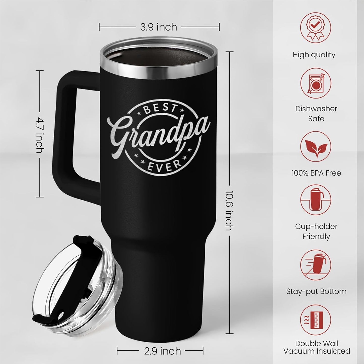 American Flag Tumbler with Handle, America 40oz Stainless Steel Insulated Coffee Mug with Lid & Straw, America Gifts for Men Women, USA Tumblers Cup Gift for Christmas