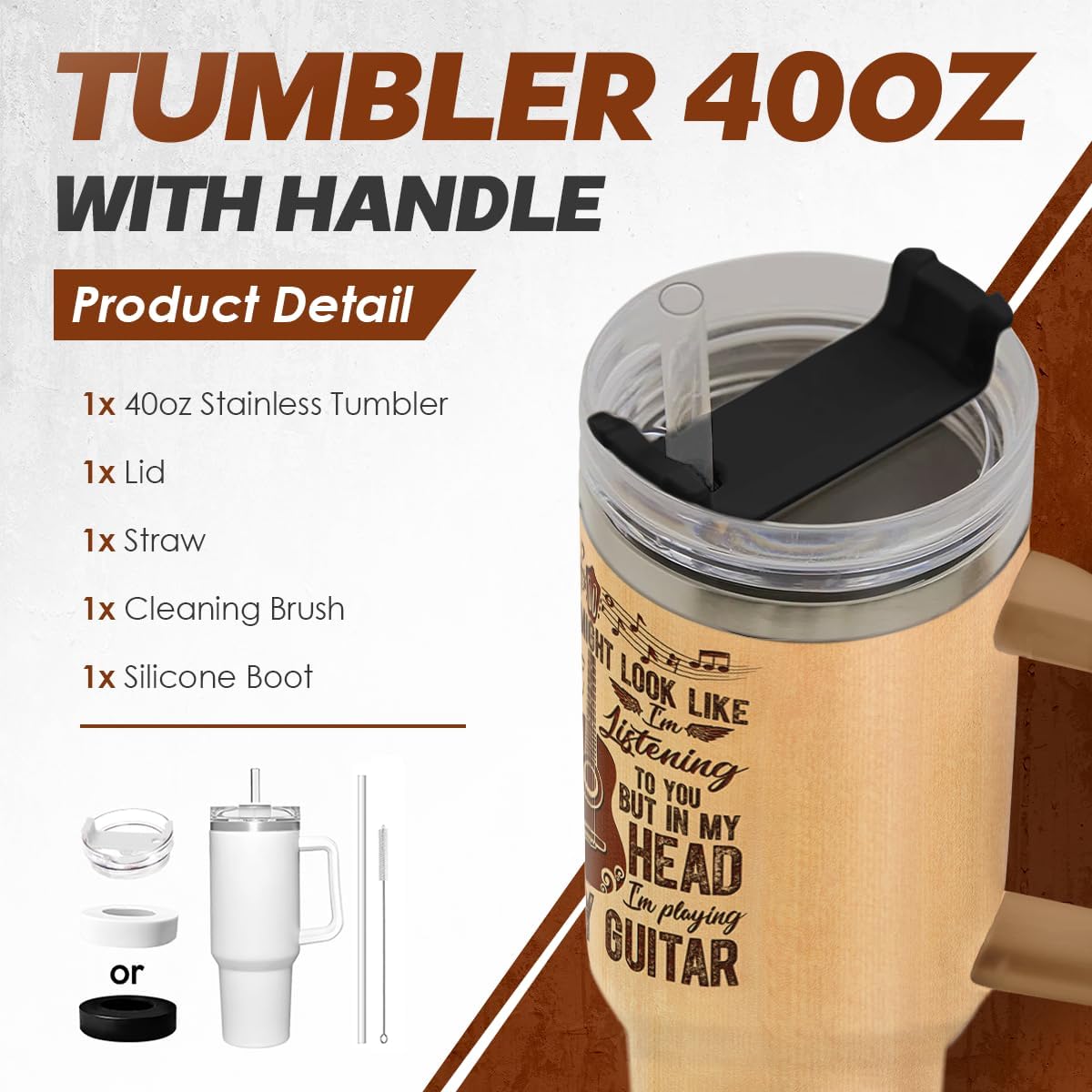 American Flag Tumbler with Handle, America 40oz Stainless Steel Insulated Coffee Mug with Lid & Straw, America Gifts for Men Women, USA Tumblers Cup Gift for Christmas