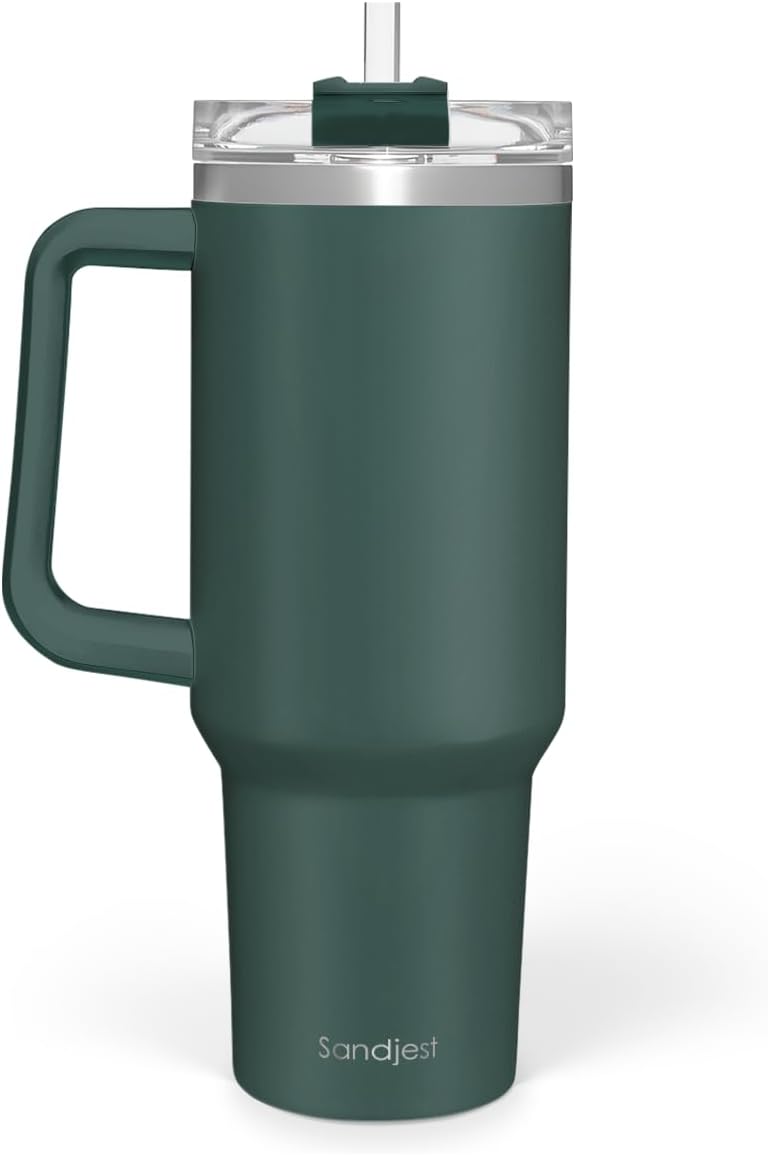 American Flag Tumbler with Handle, America 40oz Stainless Steel Insulated Coffee Mug with Lid & Straw, America Gifts for Men Women, USA Tumblers Cup Gift for Christmas