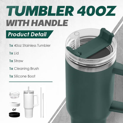 American Flag Tumbler with Handle, America 40oz Stainless Steel Insulated Coffee Mug with Lid & Straw, America Gifts for Men Women, USA Tumblers Cup Gift for Christmas