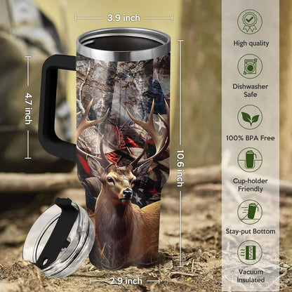 American Flag Tumbler with Handle, America 40oz Stainless Steel Insulated Coffee Mug with Lid & Straw, America Gifts for Men Women, USA Tumblers Cup Gift for Christmas