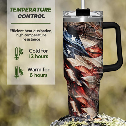 American Flag Tumbler with Handle, America 40oz Stainless Steel Insulated Coffee Mug with Lid & Straw, America Gifts for Men Women, USA Tumblers Cup Gift for Christmas